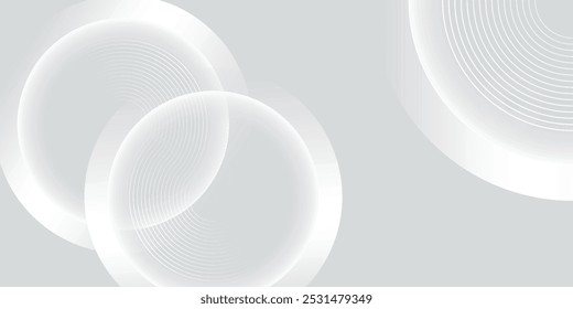 Linhas geométricas brilhantes em branco abstrato sobre fundo cinza. Padrão moderno de linhas de círculo azul brilhante. Conceito de tecnologia futurista. Terno para capa, cartaz,
