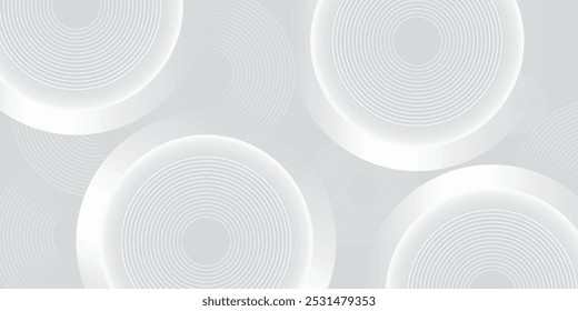 Linhas geométricas brilhantes em branco abstrato sobre fundo cinza. Padrão moderno de linhas de círculo azul brilhante. Conceito de tecnologia futurista. Terno para capa, cartaz,