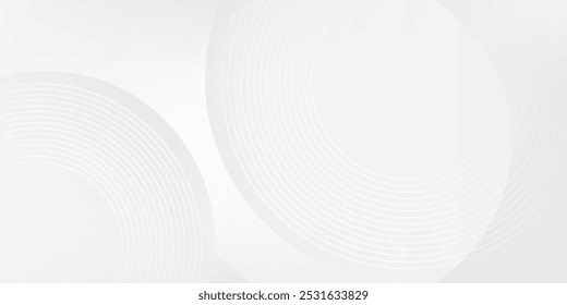 Abstract White Glowing Geometric Lines on Gray Background with Modern Shiny Grey Circle Lines Pattern, Perfect for Futuristic Technology Concepts, Banners, Posters, Covers, and Digital Designs