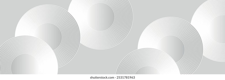 Abstract white glowing geometric lines on grey background. Modern shiny blue circle lines pattern. Futuristic technology concept. Suit for cover