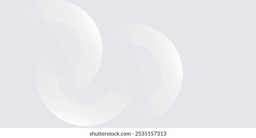 Abstract white glowing geometric lines on gray background. Modern shiny blue circle lines pattern. Futuristic technology concept. Suit for cover, poster,