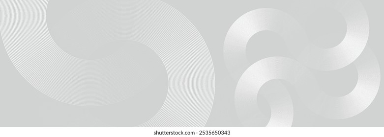 Abstract white glowing geometric lines on gray background. Modern shiny blue circle lines pattern.