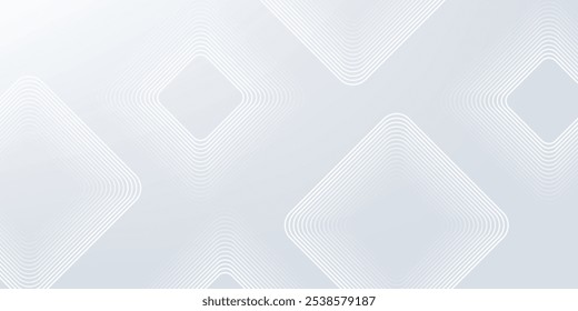 Linhas geométricas brilhantes em branco abstrato sobre fundo cinza. Padrão moderno de linhas de círculo azul brilhante.
