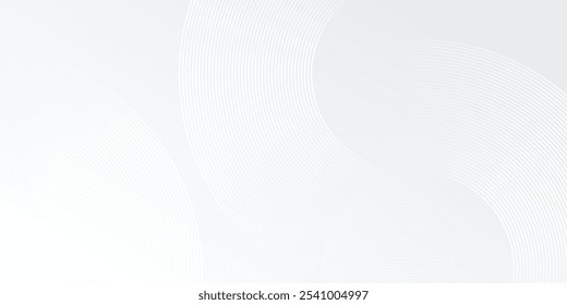 Abstract white glowing geometric lines on gray background. Modern shiny blue circle lines pattern simple