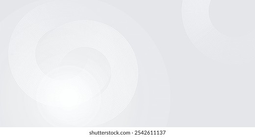 Abstrakte, weiß leuchtende geometrische Linien auf grauem Hintergrund. Moderne glänzende blaue Kreislinien Muster. Futuristisches Technologiekonzept. Anzug für Cover, Plakat,