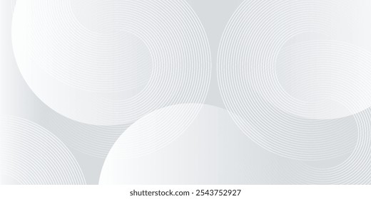 Abstract white glowing geometric lines on gray background. Modern shiny blue circle lines pattern. Futuristic technology concept
