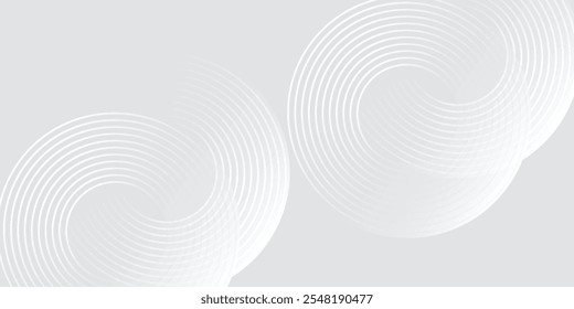 Abstract white glowing geometric lines on gray background. Modern shiny blue circle lines pattern. Futuristic technology concept. Suit for cover, poster