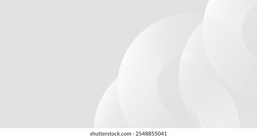 Abstract white glowing geometric lines on gray background. Modern shiny blue circle lines pattern. Futuristic technology concept. Suit for cover