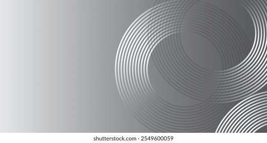 Abstract white glowing geometric lines on gray background. Modern shiny blue circle lines pattern. Futuristic technology concept. Suit for cover, poster,