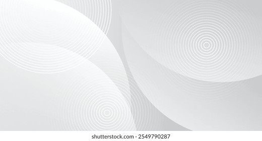 Abstract white glowing geometric lines on gray background. Modern shiny blue circle lines pattern. Futuristic technology concept. Suit for cover, poster