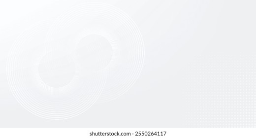 Abstract white glowing geometric lines on gray background. Modern shiny blue circle lines pattern. Futuristic technology concept. Suit for cover, poster, banner, brochure, header, website vector