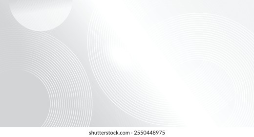 Abstract white glowing geometric lines on gray background. Modern shiny blue circle lines pattern. Futuristic technology concept. Suit for cover, poster, banner, brochure, header, website vector