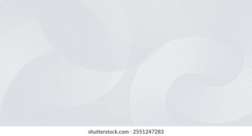 Abstract white glowing geometric lines on gray background. Futuristic technology concept. Modern shiny white circle lines pattern.