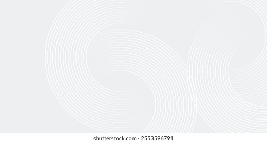 Abstract white glowing geometric lines on gray background. Modern shiny blue circle lines pattern.