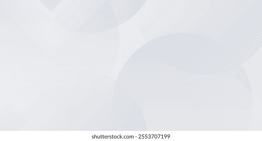 Abstract white glowing geometric lines on gray background. Futuristic technology concept. Modern shiny white circle lines pattern.