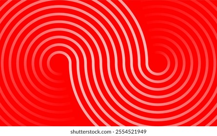 Abstract white glowing geometric lines on a red background with shiny circular patterns. Ideal for technology-themed covers, posters, banners, and websites. EPS 10.