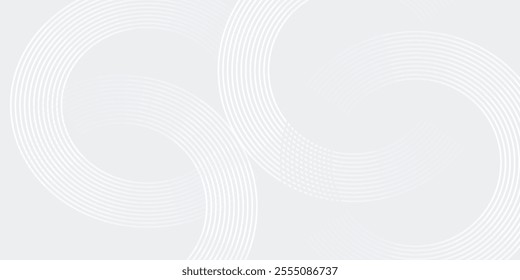 Abstract white glowing geometric lines on gray background. Modern shiny blue circle lines pattern. Futuristic technology concept. Suit for cover, poster, banner, brochure, header, website vector