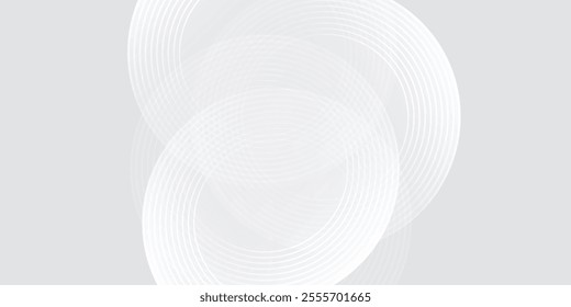Abstract white glowing geometric lines on gray background. Modern shiny blue circle lines pattern.