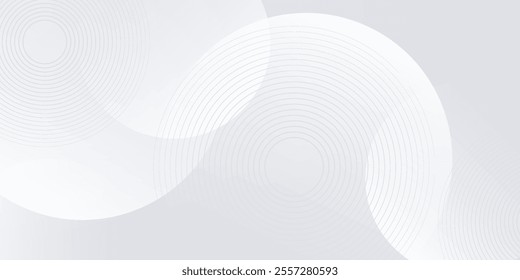Abstract white glowing geometric lines on gray background. Futuristic technology concept. Modern shiny white circle lines pattern.