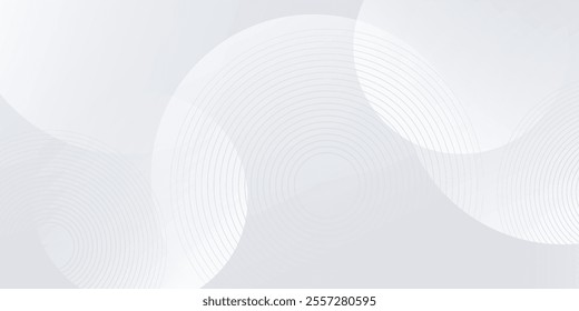 Abstract white glowing geometric lines on gray background. Futuristic technology concept. Modern shiny white circle lines pattern.