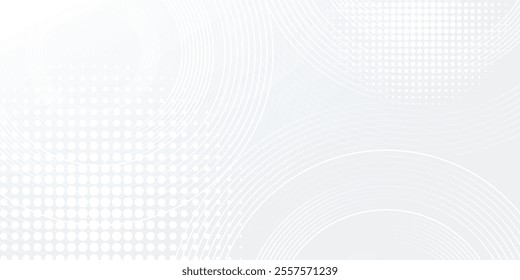 Abstract white glowing geometric lines on gray background. Modern shiny blue circle lines pattern. Futuristic technology concept. Suit for cover, poster, banner, brochure, header, website vector