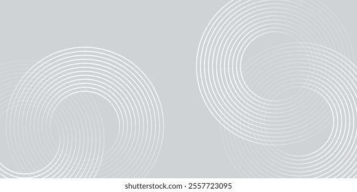 Abstract white glowing geometric lines on gray background. Modern shiny blue circle lines pattern. Futuristic technology concept. Suit for cover, poster,