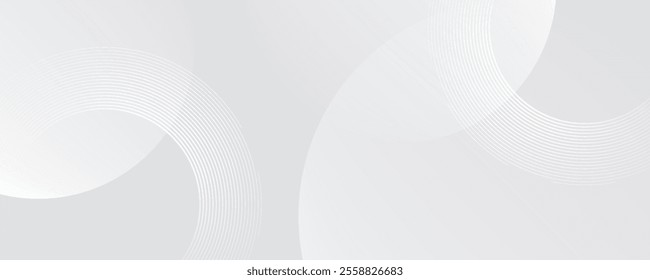 Abstract white glowing geometric lines on gray background. Modern shiny blue circle lines pattern. Futuristic technology concept.