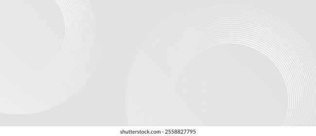 Abstract white glowing geometric lines on gray background. Modern shiny blue circle lines pattern. Futuristic technology concept.