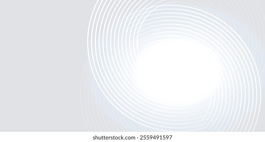 Abstract white glowing geometric lines on gray background. Modern shiny blue circle lines pattern. Futuristic technology concept. Suit for cover, poster,