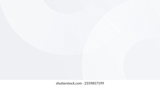 Abstract white glowing geometric lines on gray background. Modern shiny blue circle lines pattern simple art
