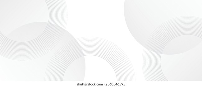 Abstract white glowing geometric lines on gray background. Modern shiny blue circle lines pattern. Futuristic technology concept.