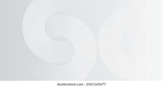Abstract white glowing geometric lines on gray background. Modern shiny blue circle lines pattern. Futuristic technology concept. Suit for cover, poster, banner, brochure, header, website vector