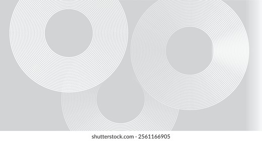 Abstract white glowing geometric lines on gray background. Modern shiny blue circle lines pattern. Futuristic technology concept. Suit for cover, poster, banner, brochure, header, website vector