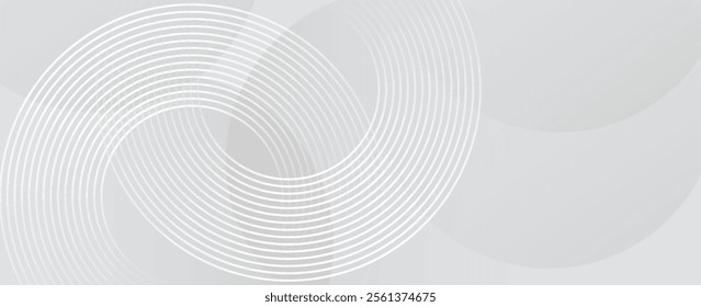 Abstract white glowing geometric lines on gray background. Modern shiny blue circle lines pattern. Futuristic technology concept. Suit for cover, poster. vector