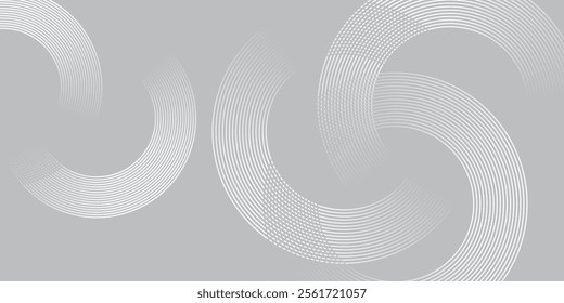 Abstract white glowing geometric lines on gray background. Modern shiny blue circle lines pattern. Futuristic technology concept. Suit for cover, poster, banner, brochure, header, website vector