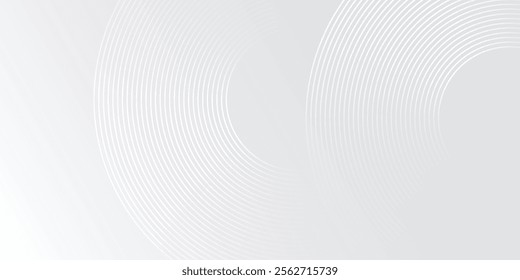 Abstract white glowing geometric lines on gray background. Modern shiny blue circle art