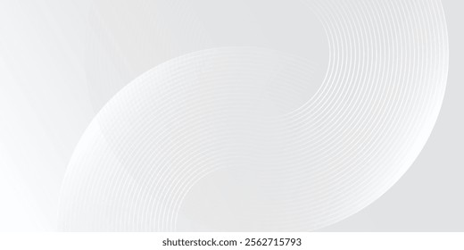 Abstract white glowing geometric lines on gray background. Modern shiny blue circle art simple