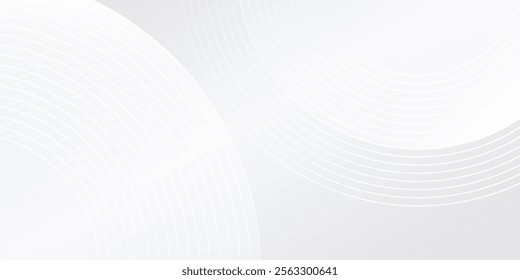 Abstract white glowing geometric lines on gray background. Modern shiny blue circle simple art design