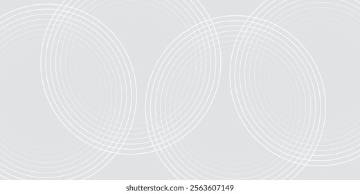 Abstract white glowing geometric lines on grey background. Modern shiny blue circle lines pattern. Futuristic technology concept. Suit for cover, poster,