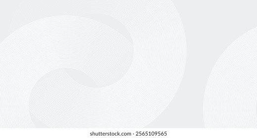 Abstract white glowing geometric lines on gray background. Modern shiny blue circle lines simple