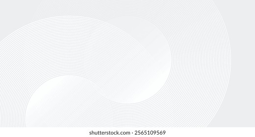 Abstract white glowing geometric lines on gray background. Modern shiny blue circle lines simple art modern