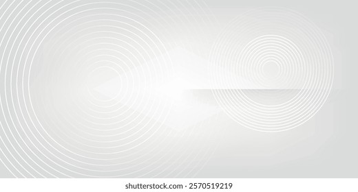 Abstract white glowing geometric lines on gray background. Modern shiny blue circle lines pattern. Futuristic technology concept. Suit for cover, poster,