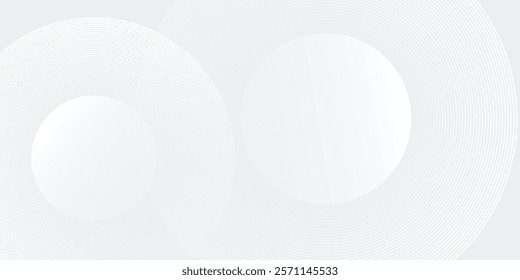 Abstract white glowing geometric lines on gray background. Modern shiny white circle art simple design