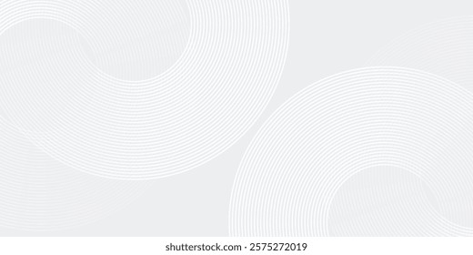 Abstract white glowing geometric lines on gray background. Modern shiny blue circle lines pattern. Futuristic technology concept art simple modern design