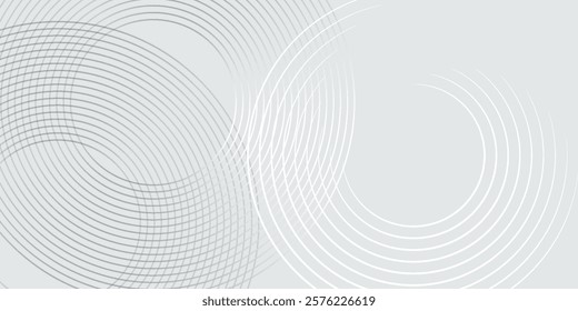 Abstract white glowing geometric lines on gray background. Modern shiny blue circle lines pattern. Futuristic technology concept. Suit for cover, poster, banner, brochure, header, website vector