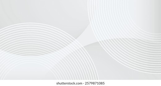 Abstract white glowing geometric lines on gray background. Modern shiny blue circle lines pattern. Futuristic technology concept. Suit for cover, poster, banner, brochure, header, website