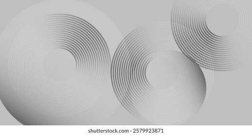 Abstract white glowing geometric lines on gray background. Modern shiny blue circle lines pattern. Futuristic technology concept. Suit for cover, poster,