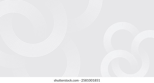 Abstract white glowing geometric lines on gray background. Modern shiny blue circle lines pattern. Futuristic technology concept. Suit for cover, poster,