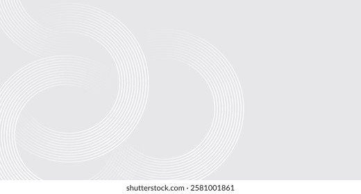 Abstract white glowing geometric lines on gray background. Modern shiny blue circle lines pattern. Futuristic technology concept. Suit for cover, poster,