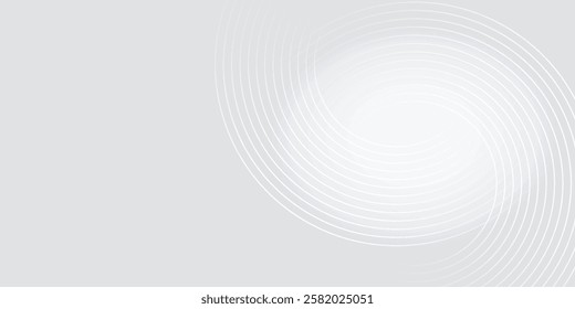 Abstract white glowing geometric lines on gray background. Modern shiny blue circle lines pattern. Futuristic technology concept. Suit for cover, poster,